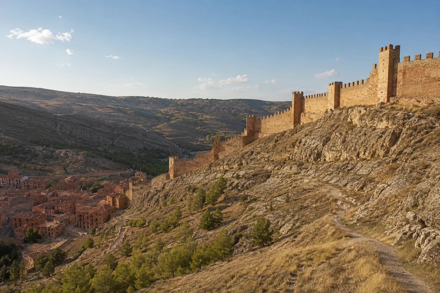Murallas de Albarracín sobre la ladera rocosa con paisaje natural alrededor